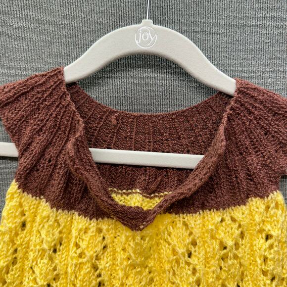 Toddler Girls Hand-Knit Crochet Tops-Yellow & Brown Short Sleeve Size 12-18 MO - Picture 3 of 5